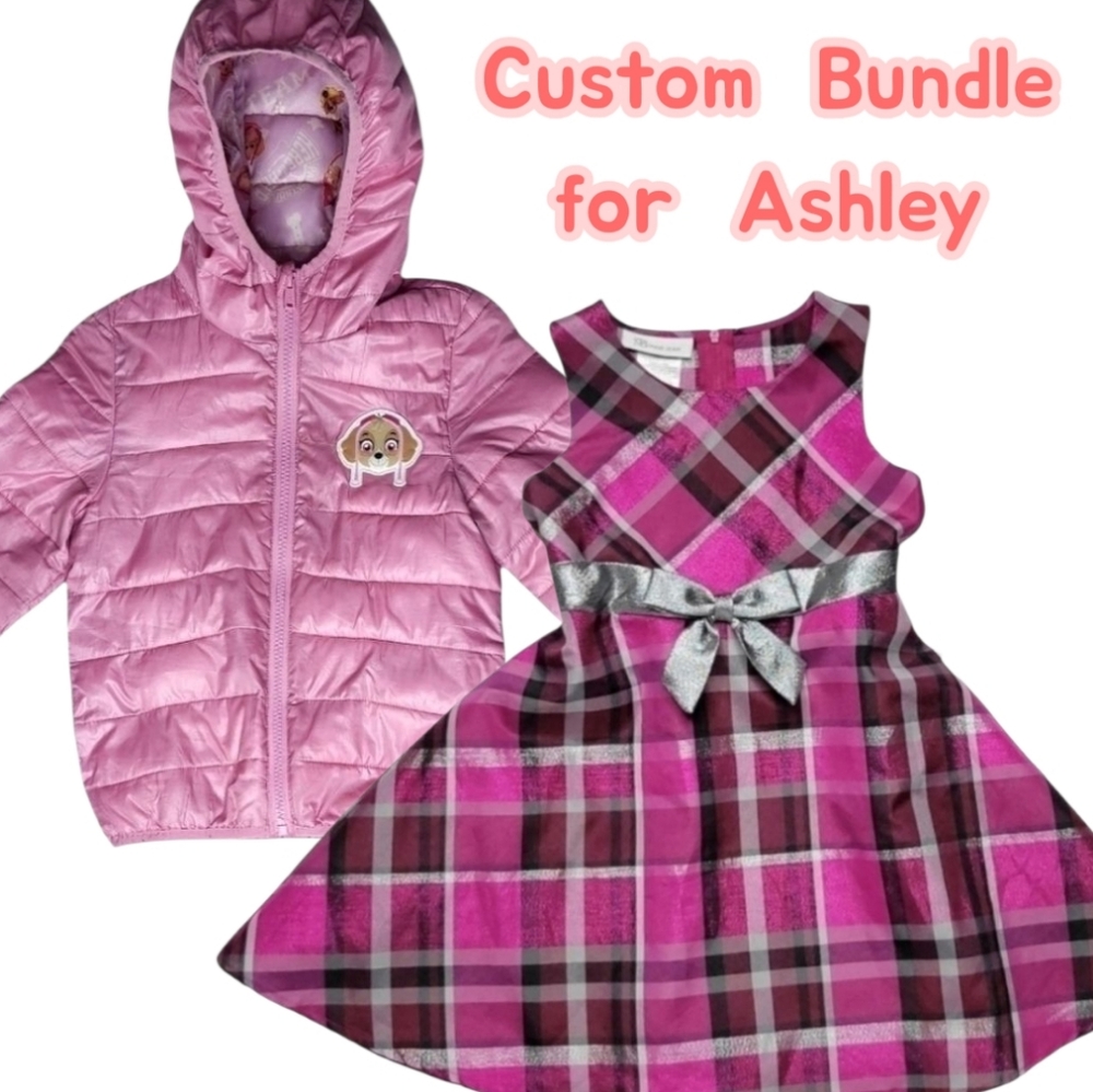 Custom Bundle for Ashley Paw Patrol Pink Puffer Jacket + Pink Plaid Dress 4T